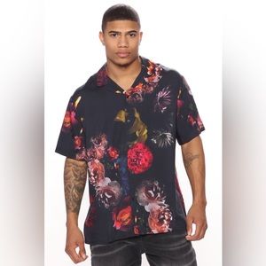 Dark Floral Short Sleeve Woven Top - Black/combo